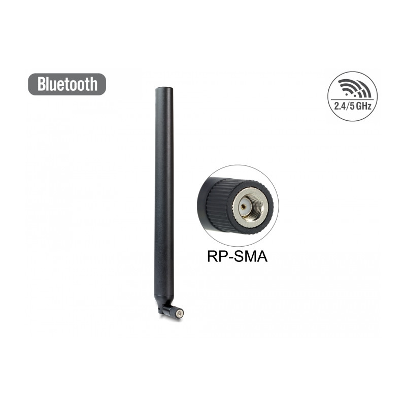 Delock WLAN 802.11 ac/a/h/b/g/n Antenne RP-SMA Stecker 5,5 - 9 dBi omnidirektional mit Kippgelenk schwarz
