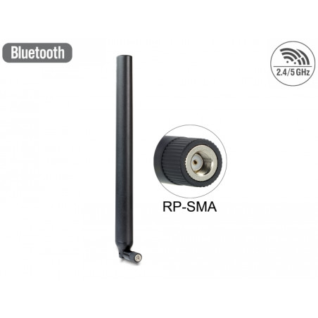 Delock WLAN 802.11 ac/a/h/b/g/n Antenne RP-SMA Stecker 5,5 - 9 dBi omnidirektional mit Kippgelenk schwarz