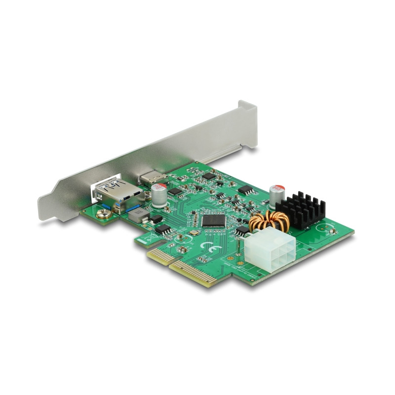 Delock PCI Express x4 Karte zu 1 x extern USB Type-C™ Buchse mit PD Funktion + 1 x extern USB Typ-A Buchse USB 10 Gbps