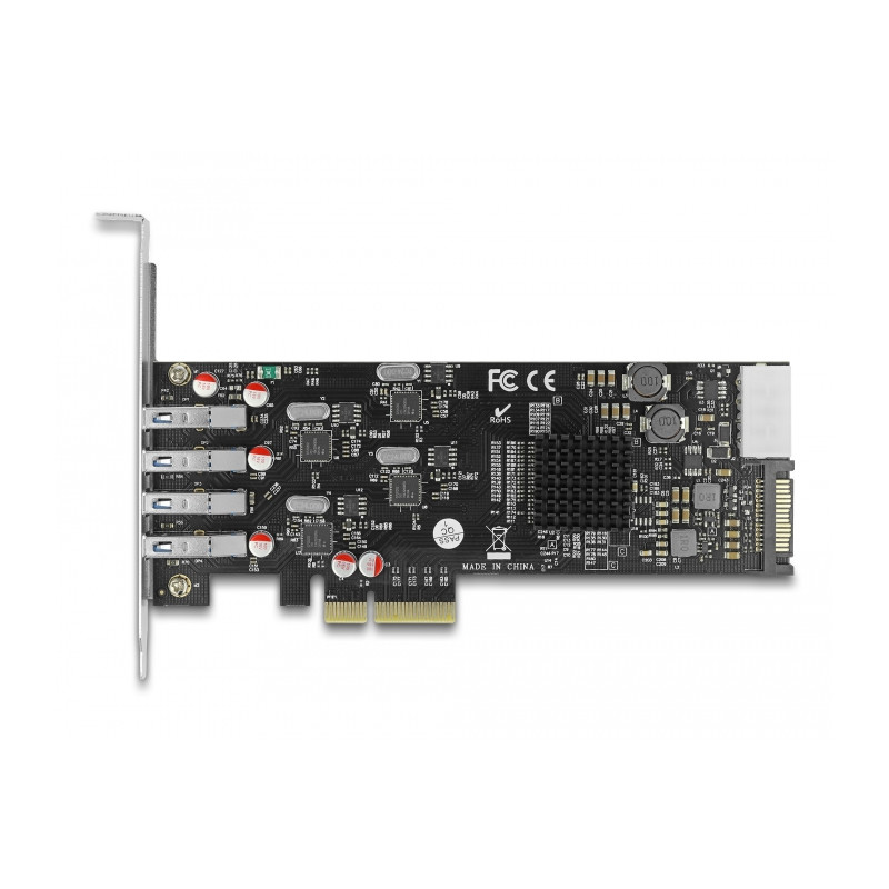 Delock PCI Express x4 Karte zu 4 x extern SuperSpeed USB 5 Gbps (USB 3.2 Gen 1) USB Typ-A Buchse Quad Channel - Low Profile Form