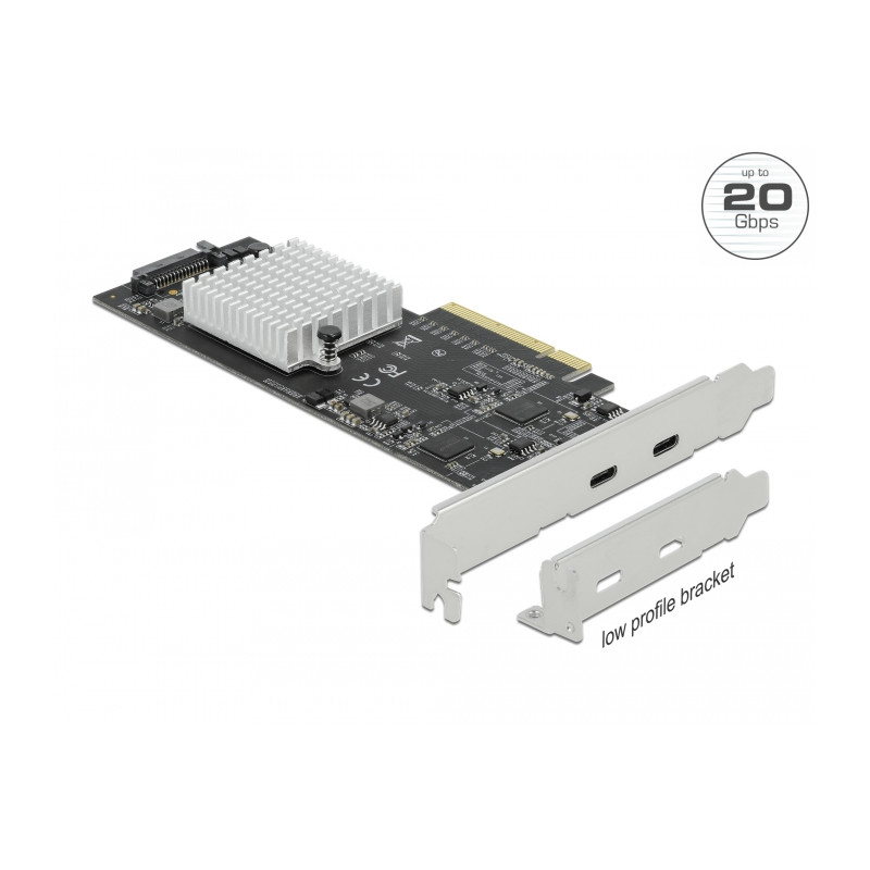 Delock PCI Express x8 Karte zu 2 x extern SuperSpeed USB 20 Gbps (USB 3.2 Gen 2x2) USB Type-C™ Buchse - Low Profile Formfaktor
