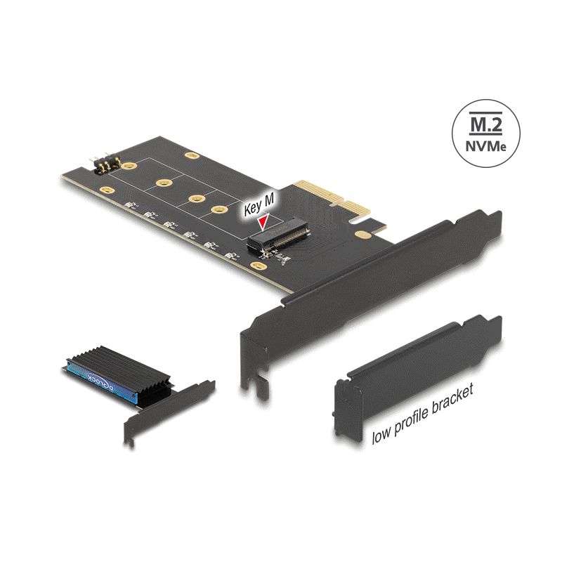 Delock PCI Express x4 Karte zu 1 x intern NVMe M.2 Key M mit Kühlkörper und RGB LED Beleuchtung - Low Profile Formfaktor