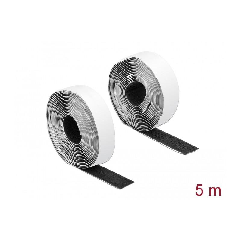 Delock Klettband selbstklebend mit Haft- und Flauschband L 5 m x B 25 mm schwarz