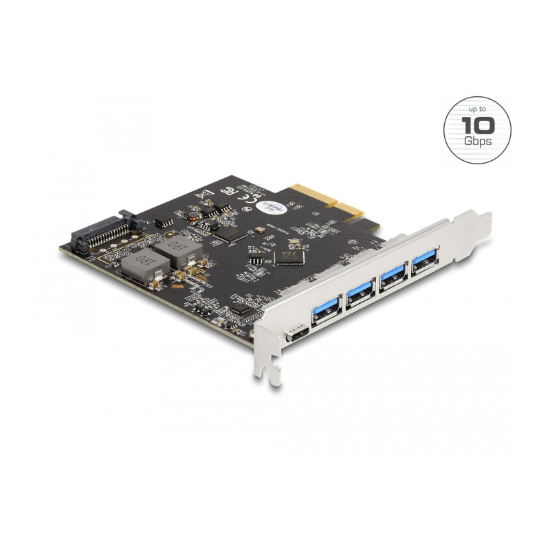 Delock PCI Express x4 Karte zu 1 x USB Type-C™ + 4 x USB Typ-A - SuperSpeed USB 10 Gbps