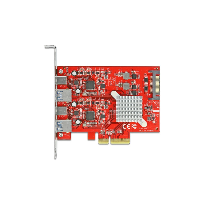 Delock PCI Express x4 Karte zu SuperSpeed USB 10 Gbps mit 2 x USB Typ-A und 2 x USB Type-C™ - Dual Channel