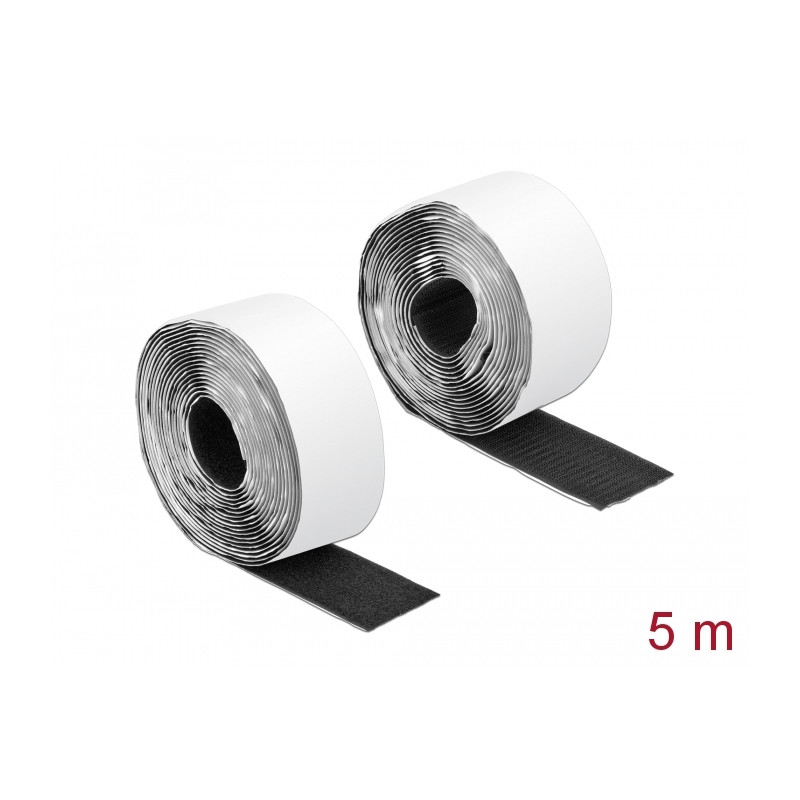 Delock Klettband selbstklebend mit Haft- und Flauschband L 5 m x B 50 mm schwarz