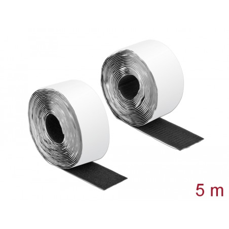 Delock Klettband selbstklebend mit Haft- und Flauschband L 5 m x B 50 mm schwarz