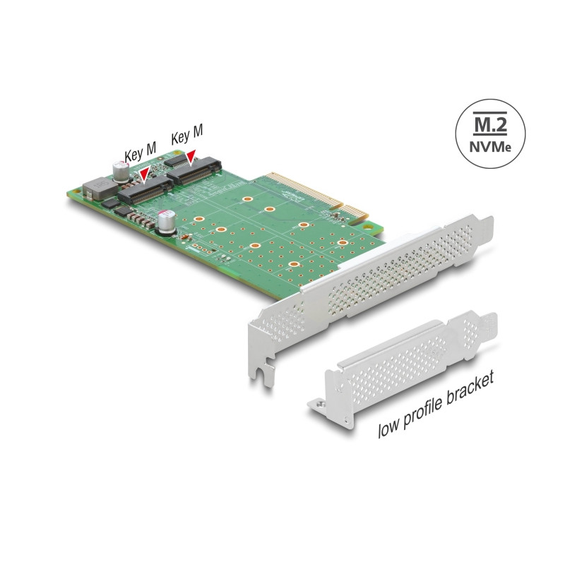 Delock PCI Express x8 Karte zu 2 x intern NVMe M.2 Key M - Bifurcation - Low Profile Formfaktor