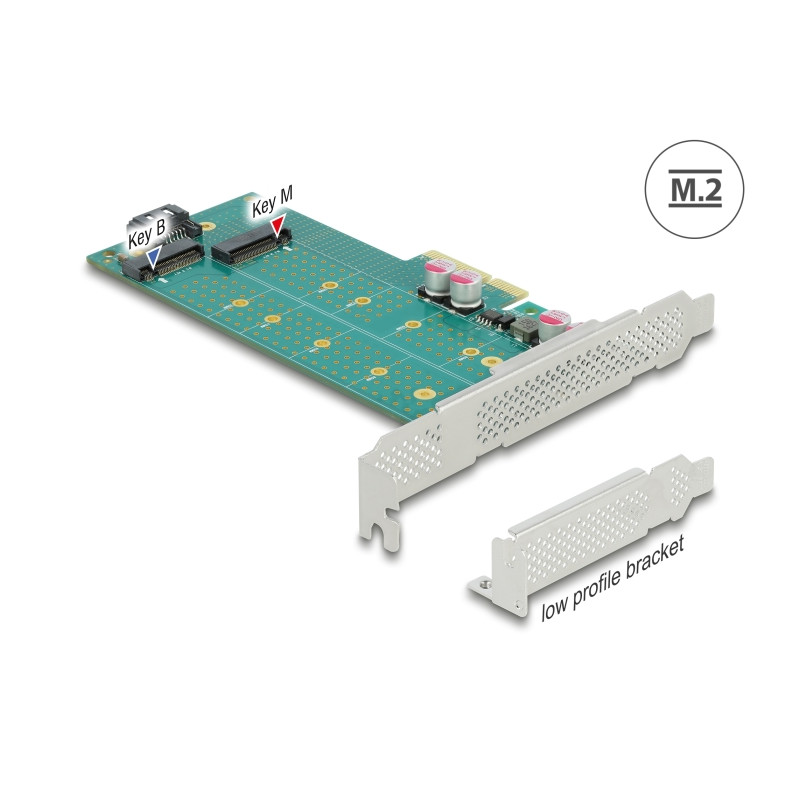 Delock PCI Express x4 Karte zu 1 x M.2 Key B + 1 x NVMe M.2 Key M - Low Profile Formfaktor