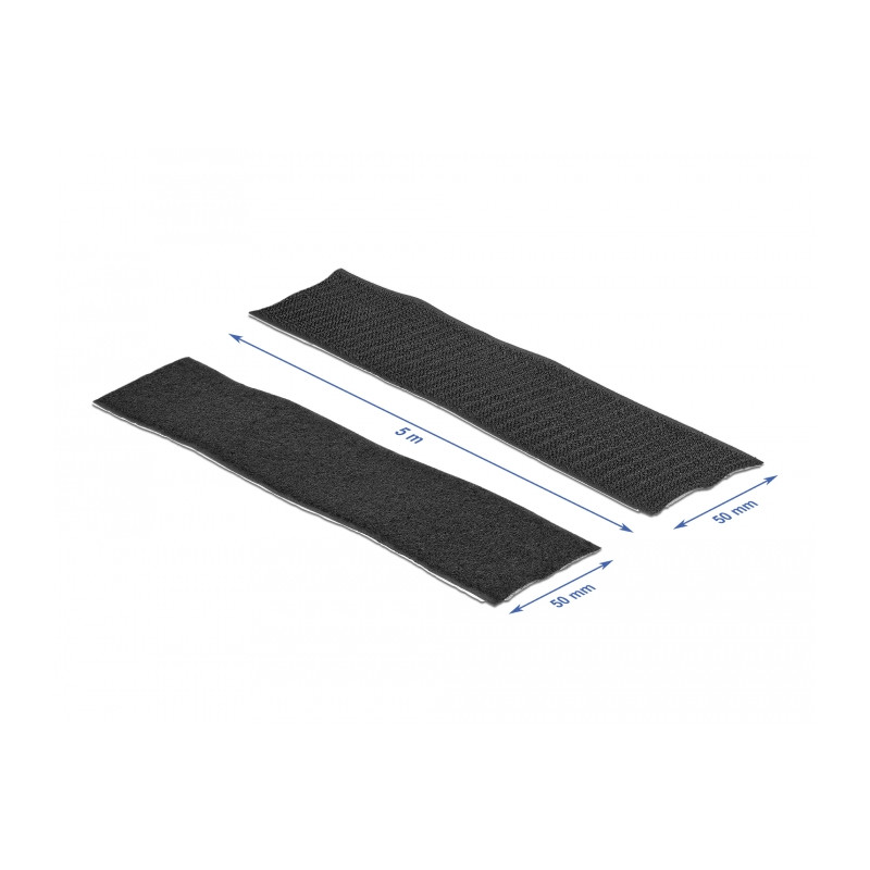 Delock Klettband selbstklebend mit Haft- und Flauschband L 5 m x B 50 mm schwarz