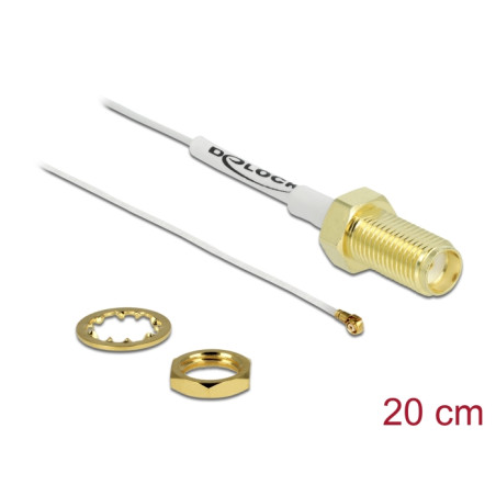 Delock Antennenkabel SMA Buchse zum Einbau zu I-PEX Inc., MHF® 4 Stecker 0.81 20 cm Gewindelänge 10 mm weiß