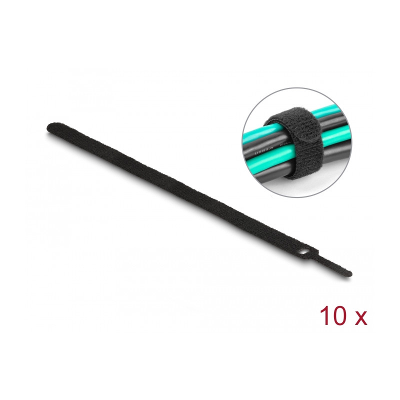 Delock Klett-Kabelbinder L 300 x B 12 mm schwarz 10 Stück