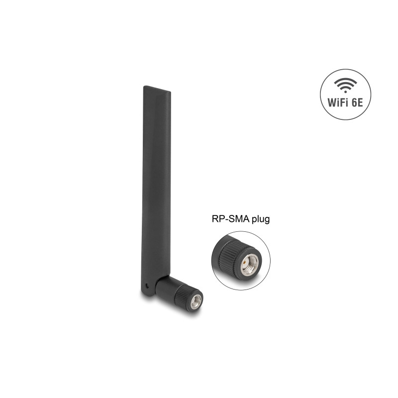 Delock WiFi 6E Antenne RP-SMA Stecker 3 dBi omnidirektional mit Kippgelenk schwarz