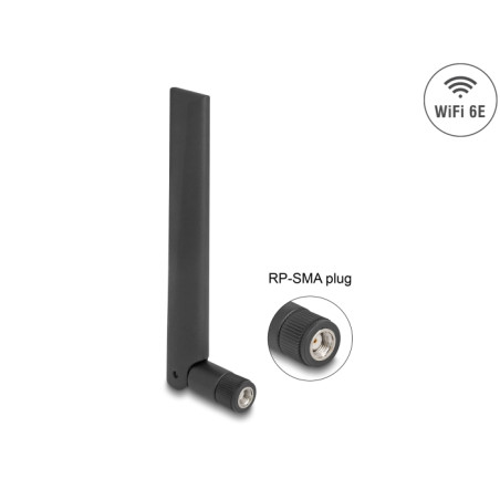 Delock WiFi 6E Antenne RP-SMA Stecker 3 dBi omnidirektional mit Kippgelenk schwarz