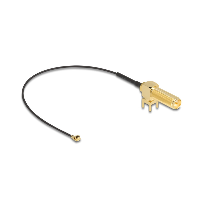 Delock Antennenkabel RP-SMA 90° PCB Buchse zum Einbau zu I-PEX Inc., MHF® I Stecker 1.13 15 cm Gewindelänge 15 mm