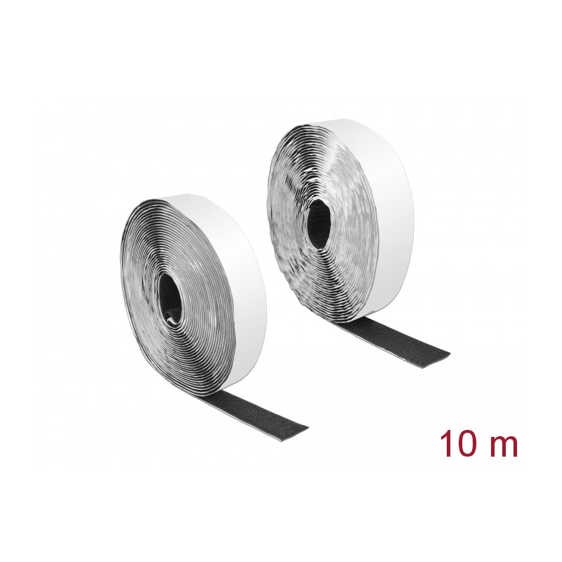 Delock Klettband selbstklebend mit Haft- und Flauschband L 10 m x B 25 mm schwarz
