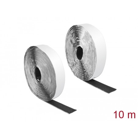 Delock Klettband selbstklebend mit Haft- und Flauschband L 10 m x B 25 mm schwarz