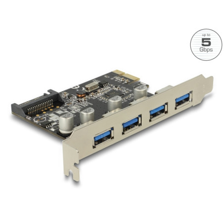 Delock PCI Express x1 Karte zu 4 x extern USB Typ-A Buchse SuperSpeed USB 5 Gbps (USB 3.2 Gen 1)
