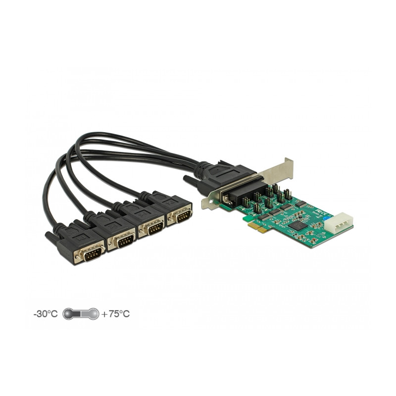 Delock PCI Express x1 Karte zu 4 x Seriell RS-232 High Speed 921K mit Spannungsversorgung