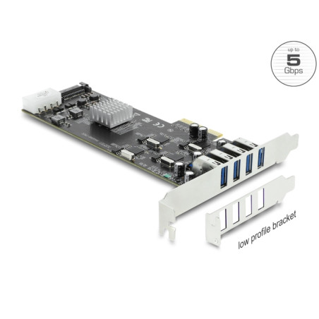 Delock PCI Express x4 Karte zu 4 x extern USB 5 Gbps Quad Channel - Low Profile Formfaktor