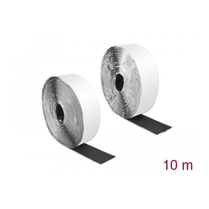 Delock Klettband selbstklebend mit Haft- und Flauschband L 10 m x B 50 mm schwarz
