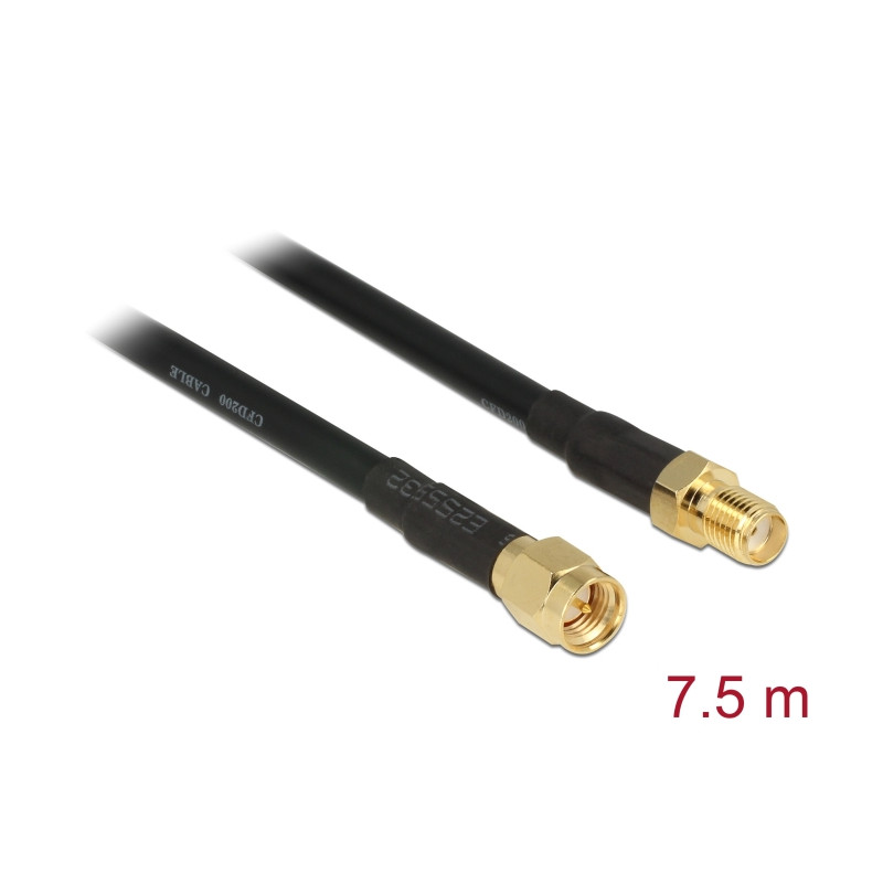 Delock Antennenkabel SMA Stecker - SMA Buchse CFD/RF200 7,5 m low loss