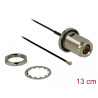 Delock Antennenkabel N Buchse zum Einbau zu I-PEX Inc., MHF® I Stecker 1.37 13 cm Gewindelänge 22 mm spritzwassergeschützt