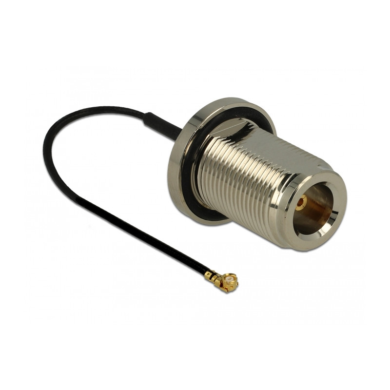Delock Antennenkabel N Buchse zum Einbau zu I-PEX Inc., MHF® I Stecker 1.37 13 cm Gewindelänge 22 mm spritzwassergeschützt