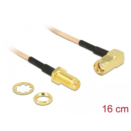 Delock Antennenkabel RP-SMA Stecker 90° - RP-SMA Buchse zum Einbau RG-316 16 cm