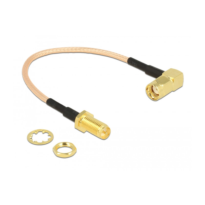Delock Antennenkabel RP-SMA Stecker 90° - RP-SMA Buchse zum Einbau RG-316 16 cm