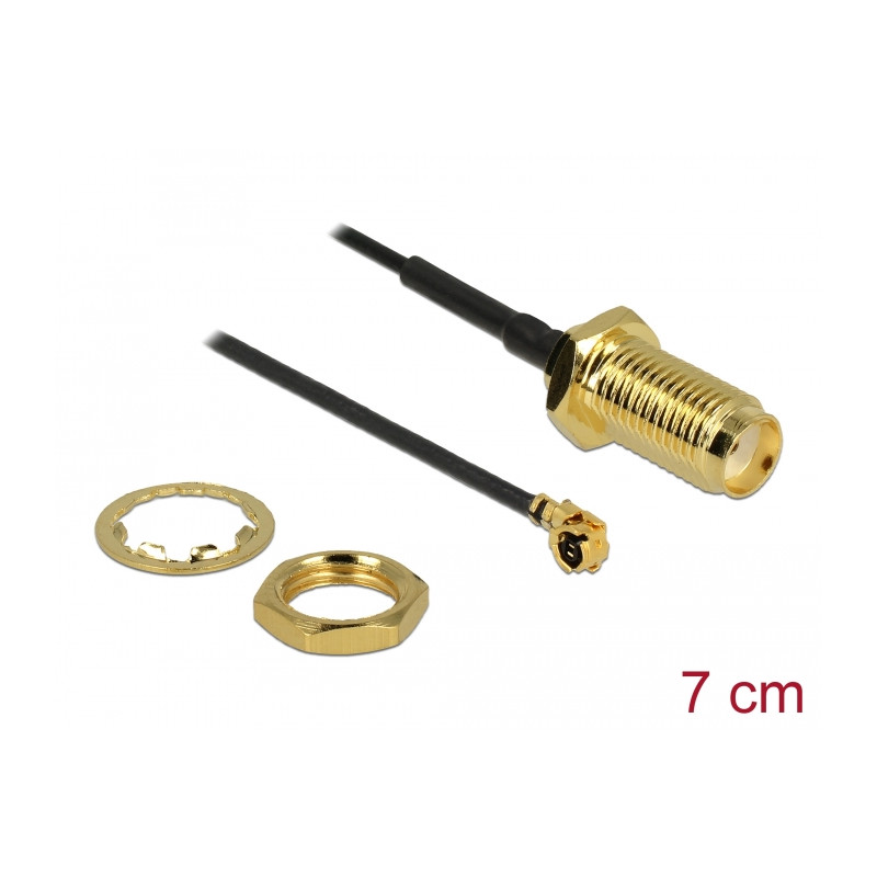 Delock Antennenkabel SMA Buchse zum Einbau zu I-PEX Inc., MHF® I Stecker 1.13 7 cm Gewindelänge 10 mm