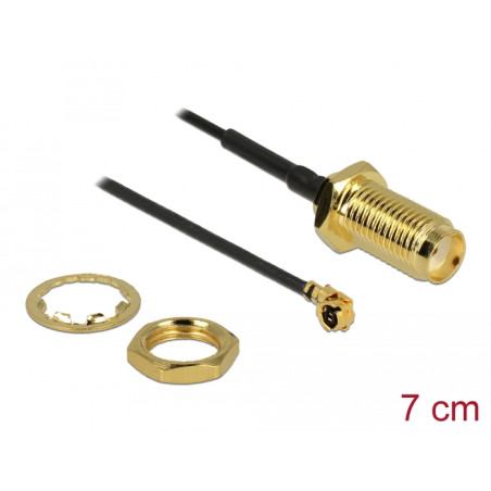 Delock Antennenkabel SMA Buchse zum Einbau zu I-PEX Inc., MHF® I Stecker 1.13 7 cm Gewindelänge 10 mm