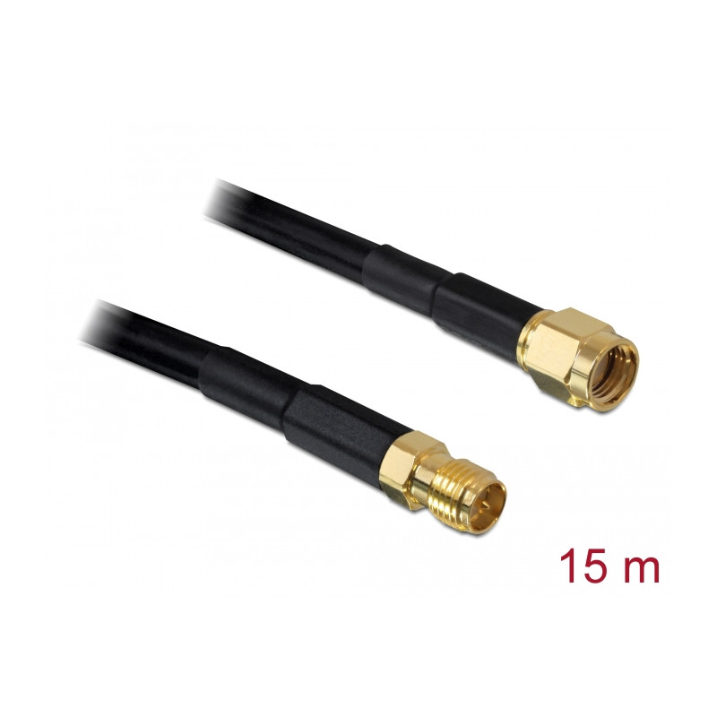 Delock Antennenkabel RP-SMA Stecker - RP-SMA Buchse CFD/RF200 15 m low loss