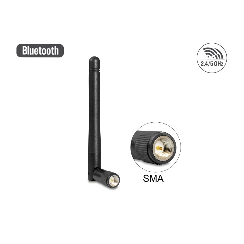 Delock WLAN 802.11 ac/a/b/g/n Antenne SMA Stecker 2 dBi omnidirektional mit Kippgelenk schwarz