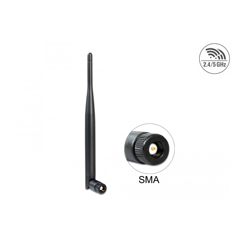 Delock WLAN Antenne 802.11 ac/a/b/g/n SMA 4 - 5 dBi omnidirektional Gelenk schwarz
