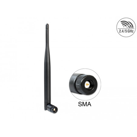 Delock WLAN Antenne 802.11 ac/a/b/g/n SMA 4 - 5 dBi omnidirektional Gelenk schwarz