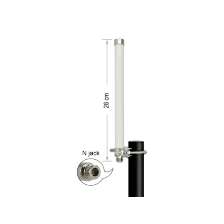 Delock WLAN 802.11 ac/a/h/b/g/n Antenne N Buchse 6 - 8 dBi 28 cm omnidirektional starr Mastmontage weiß outdoor