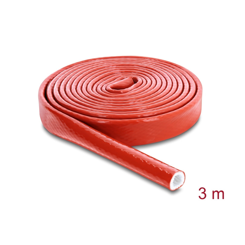 Delock Feuerfester Schutzschlauch silikonbeschichtet 3 m x 10 mm rot