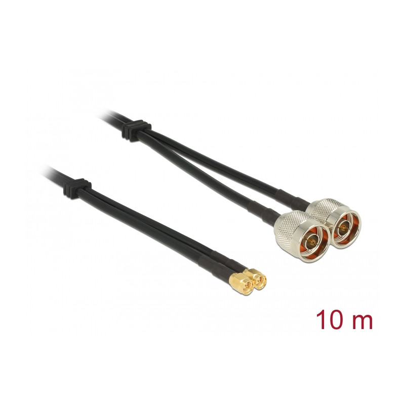 Delock Antennenkabel N Stecker - SMA Stecker Twinkabel RG-58 C/U 10 m