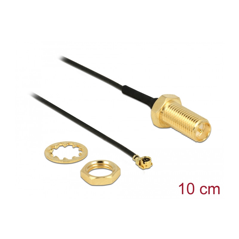 Delock Antennenkabel RP-SMA Buchse zum Einbau zu I-PEX Inc., MHF® I Stecker 1.13 10,0 cm Gewindelänge 10 mm