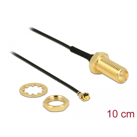 Delock Antennenkabel RP-SMA Buchse zum Einbau zu I-PEX Inc., MHF® I Stecker 1.13 10,0 cm Gewindelänge 10 mm