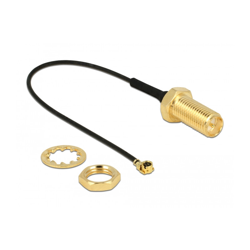 Delock Antennenkabel RP-SMA Buchse zum Einbau zu I-PEX Inc., MHF® I Stecker 1.13 10,0 cm Gewindelänge 10 mm