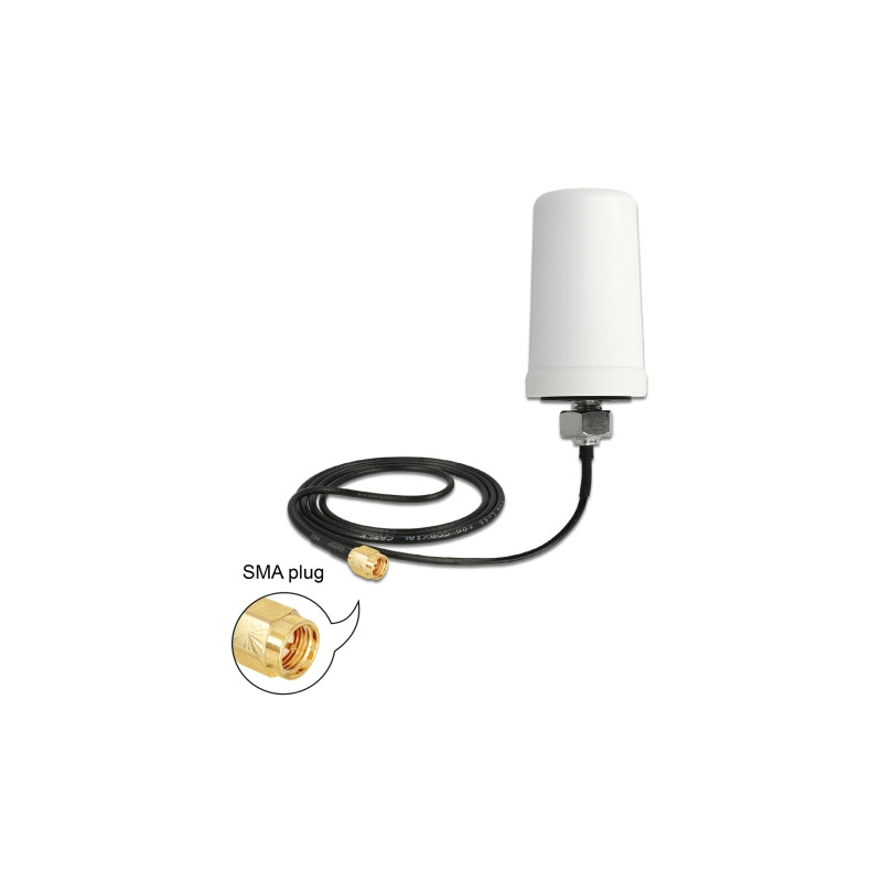 Delock WLAN 802.11 ac/a/h/b/g/n Antenne SMA Stecker 1,4 - 3,0 dBi omnidirektional mit Anschlusskabel ULA100 1 m weiß outdoor