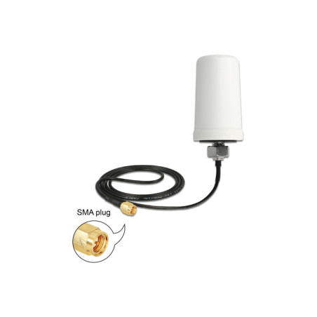 Delock WLAN 802.11 ac/a/h/b/g/n Antenne SMA Stecker 1,4 - 3,0 dBi omnidirektional mit Anschlusskabel ULA100 1 m weiß outdoor
