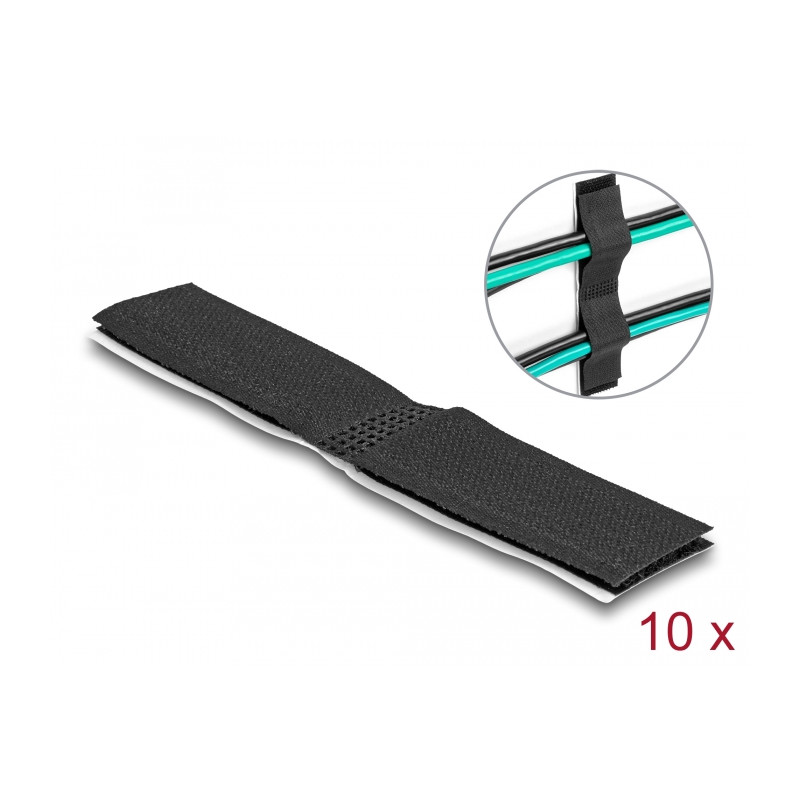 Delock Klett-Kabelhalter selbstklebend L 110 mm x B 20 mm Set 10 Stück schwarz