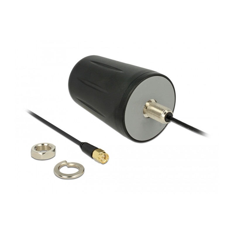 Delock LoRa Antenne 868 MHz SMA Stecker 0 dBi starr omnidirektional mit Anschlusskabel RG-174 3 m Dachmontage outdoor schwarz