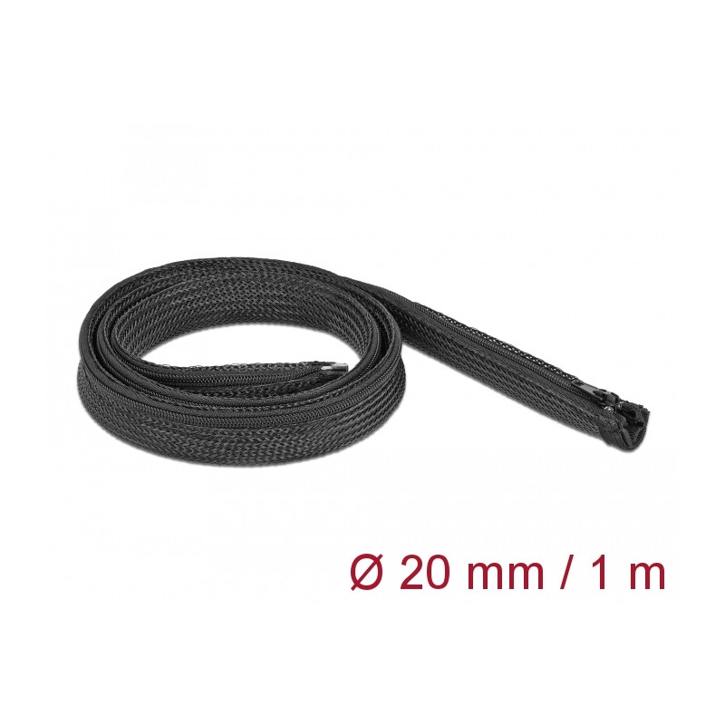 Delock Geflechtschlauch mit Reißverschluss hitzebeständig 1 m x 20 mm schwarz