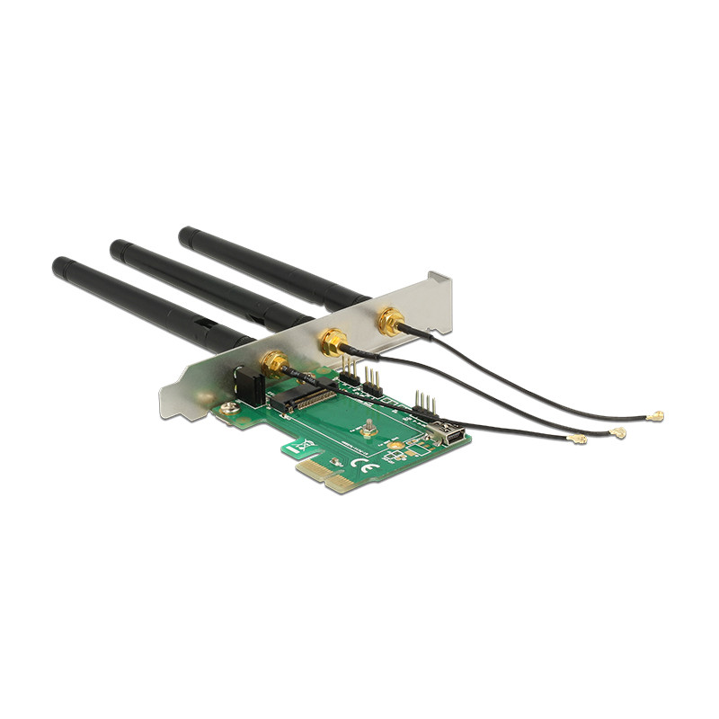 Delock PCI Express x1 Karte - 1 x intern M.2 Key A Slot mit 3 externen Antennen – Low Profile Formfaktor