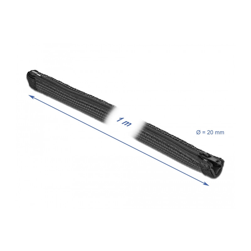 Delock Geflechtschlauch mit Reißverschluss hitzebeständig 1 m x 20 mm schwarz