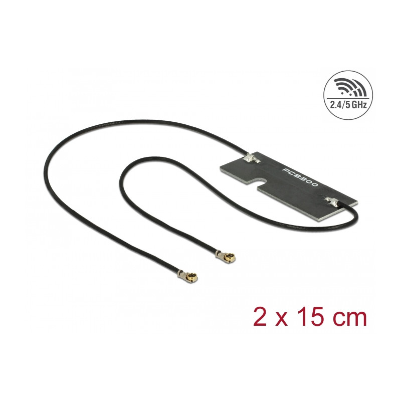 Delock WLAN 802.11 ac/a/h/b/g/n Doppelantenne 2 x I-PEX Inc., MHF® 4L Stecker 3 - 5 dBi 1.13 2 x 15 cm PCB intern Klebemontage
